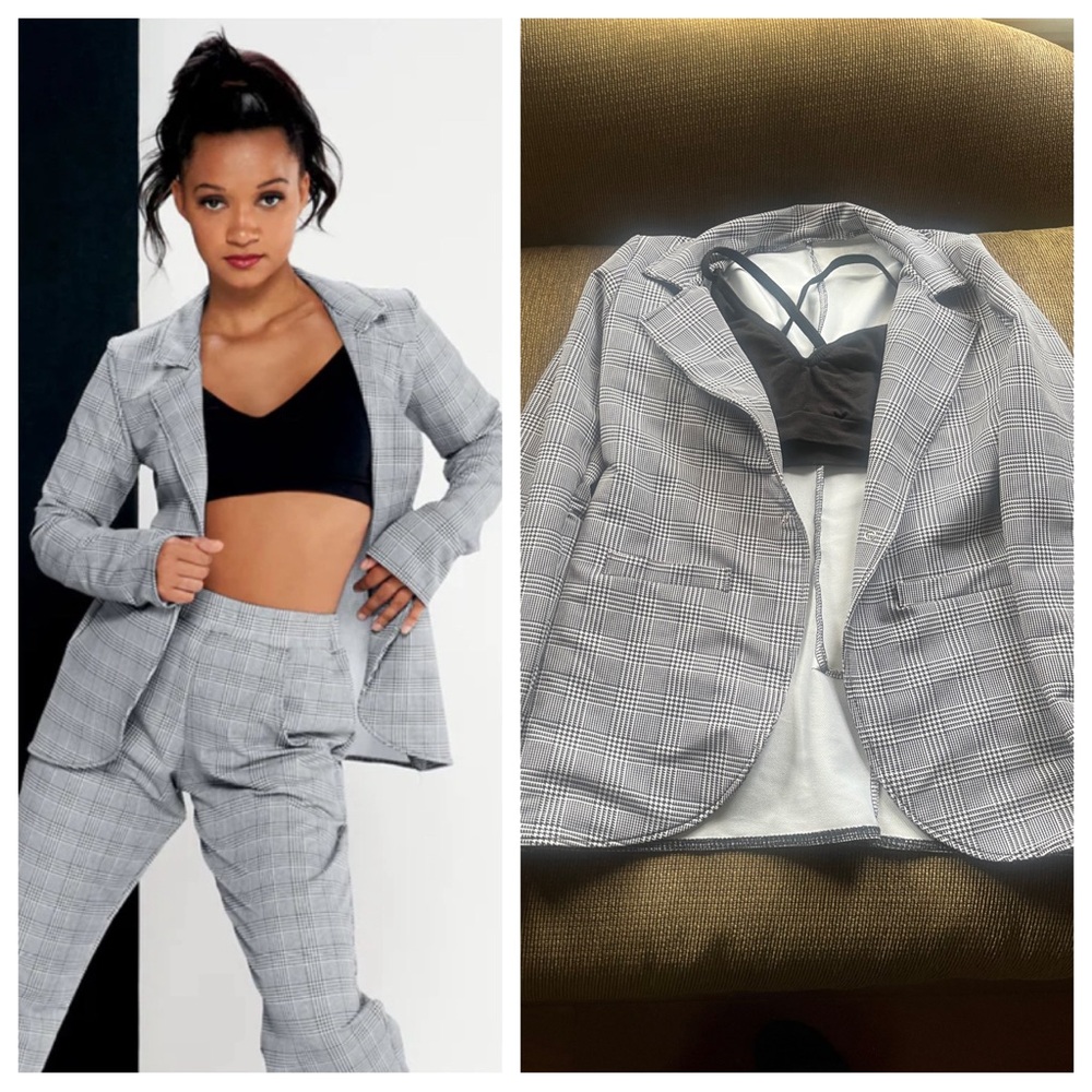 KELLE ON MY WAY PLAID JACKET AND BRA TOP